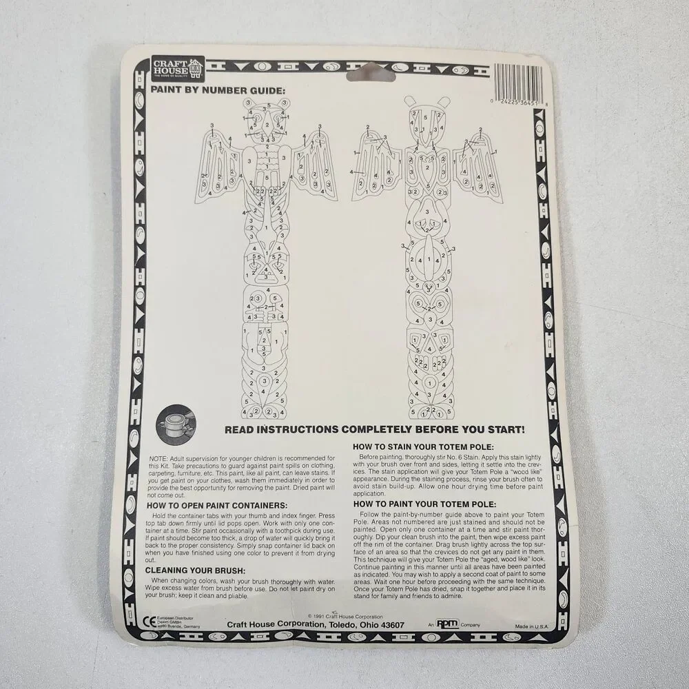 Craft House Totem Pole Indian Carvings Paint by Number Set NOS NEW Vintage 1991
